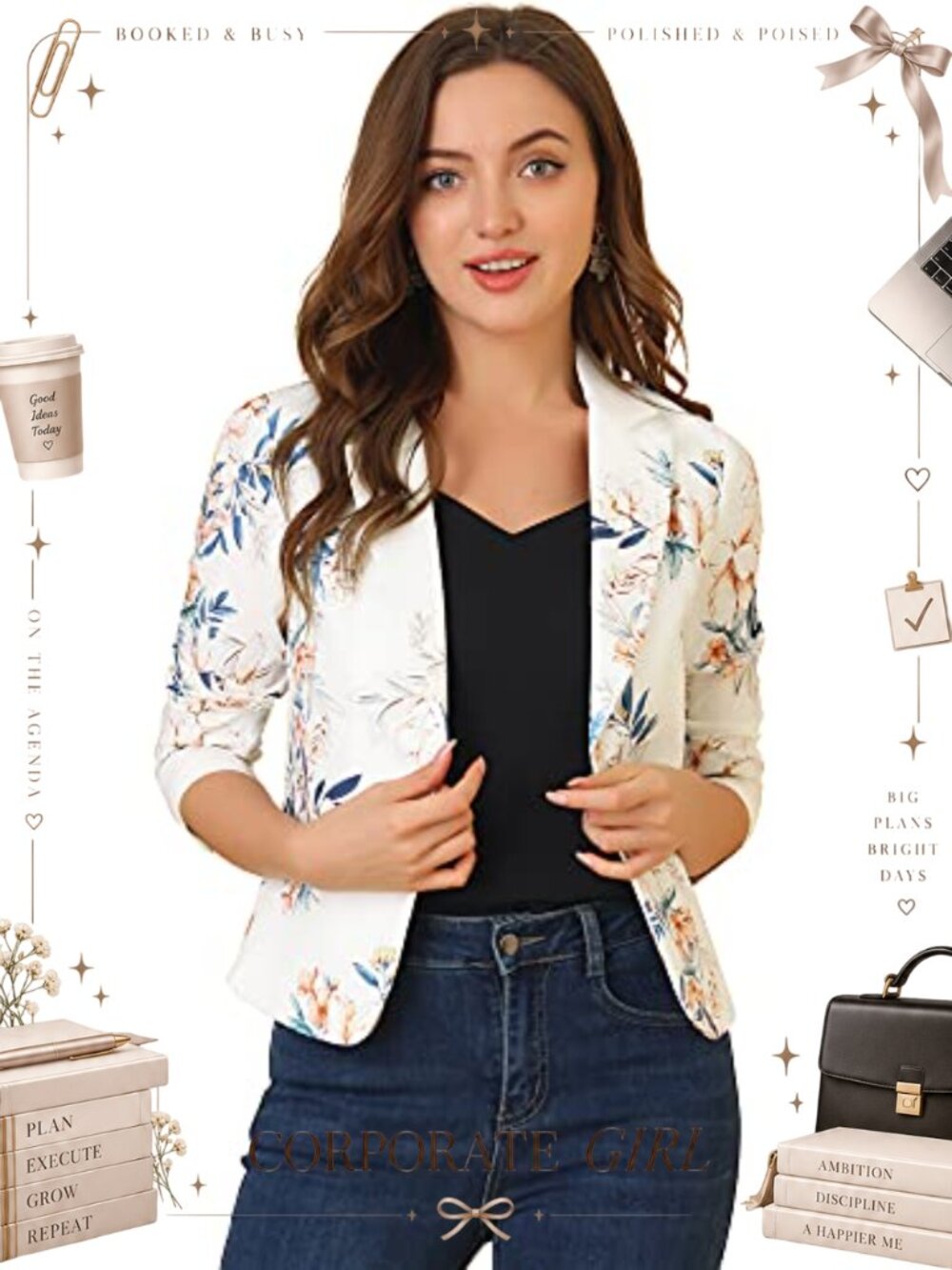 Womens Open Front Crop Blazer Jacket Business Office Work Suit